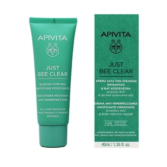 Apivita Just Bee Clear Blemish Control Mattifying Moisturizer Gesichtsfeuchtigkeitscreme mit Niacinamid 40 ml